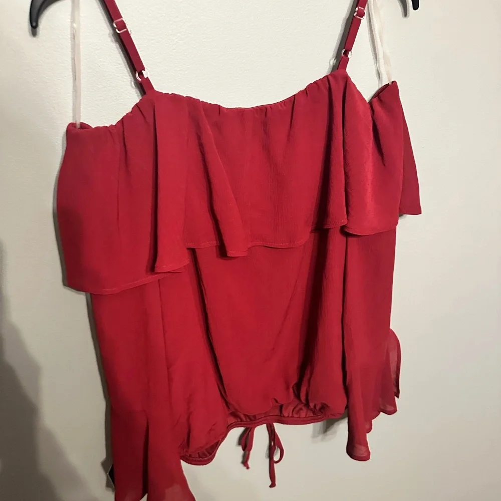 Red Women's Ruffle Blouse - Picture 2 of 7